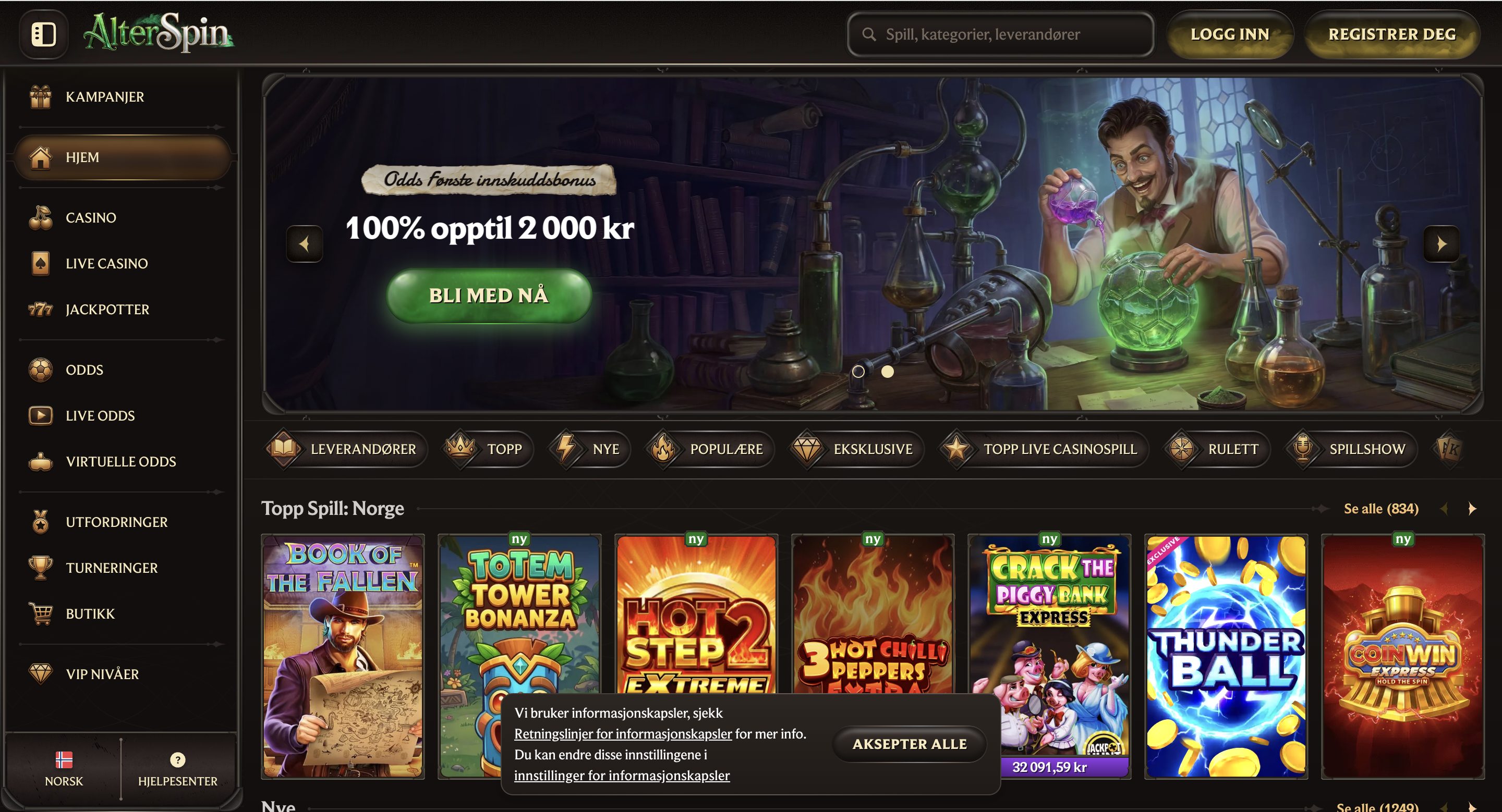 Alterspin Casino – nytt casino skjermbilde