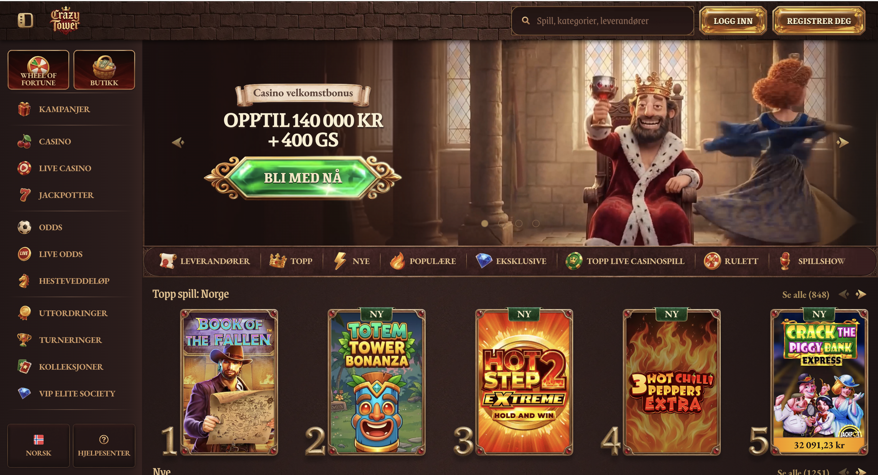 Crazytower Casino – nytt casino skjermbilde